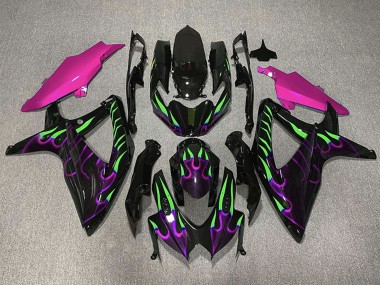 Comprar Carenados Moto Suzuki GSXR 600 / GSXR 750 2008-2010 - Negro Brillante Rosa Púrpura Verde Llama