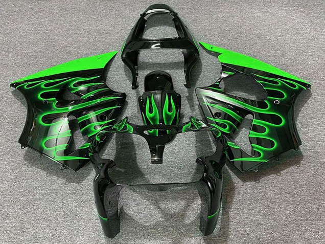 Comprar Carenados Moto Kawasaki ZX6R 2000-2002 - Negro Brillante Verde Llama