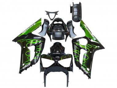 Comprar Carenados Moto Kawasaki ZX6R 2003-2004 - Negro Brillante Verde Llama