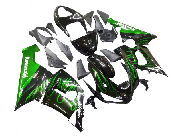 Comprar Carenado Moto Kawasaki ZX6R 2005-2006 - Negro Brillante Verde Llama