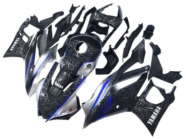 Comprar Carenados Moto Yamaha YZF R3/R25 2022-2024 - Marble Negro Plata Azul Falsificado FibraCarbono Estilo