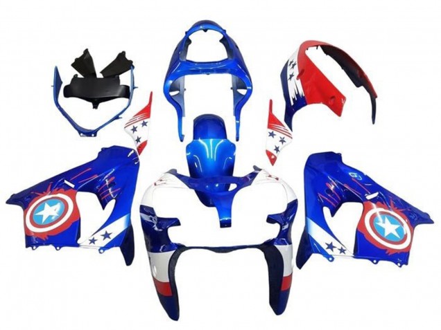 Comprar Carenados Moto Kawasaki ZX9R 2002-2003 - Azul Blanco Rojo Captain America Estrella