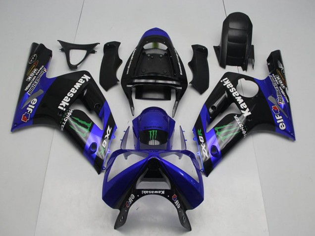 Comprar Carenados Moto Kawasaki ZX6R 2003-2004 - Negro Brillante Azul Verde Monstruo