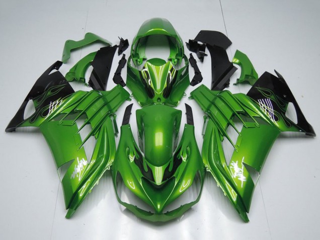 Comprar Carenados Moto Kawasaki ZX14R ZZR1400 2012-2024 - Verde Negro Brillante Llama Blanco Ninja