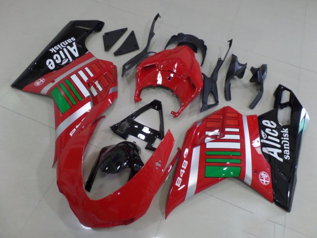Comprar Carenados Moto Ducati 848 2007-2014 - Rojo Plata Verde Negro Brillante Alice Sandisk
