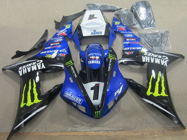 Comprar Carenados Moto Yamaha YZF R1 2002-2003 - Blanco Azul Negro Neon Amarillo Monstruo Graves 1
